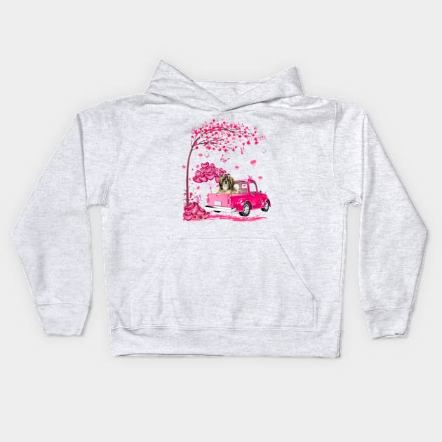 Valentine's Day Love Pickup Truck Shih Tzu Kids Hoodie by cyberpunk art